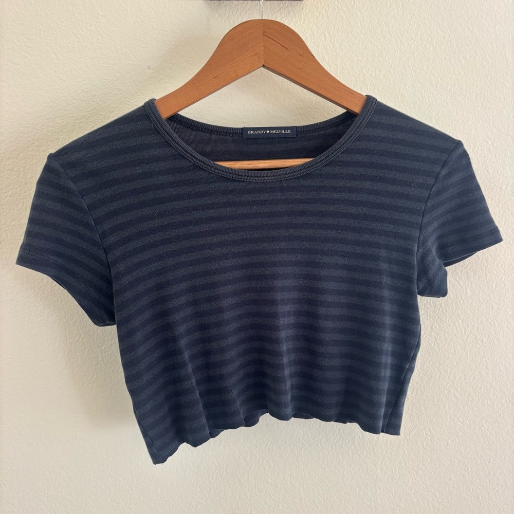 🌊🌺🪞Brandy Melville Navy Striped Tee